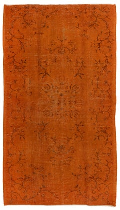 4.3x8 Ft Vintage Burnt Orange Overdyed Handknotted Boho Area Rug for Living Room