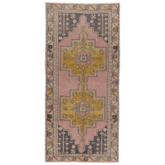 Vintage Turkish Oushak Rug, Light Pink and Blue, Gold, Off-White Colors