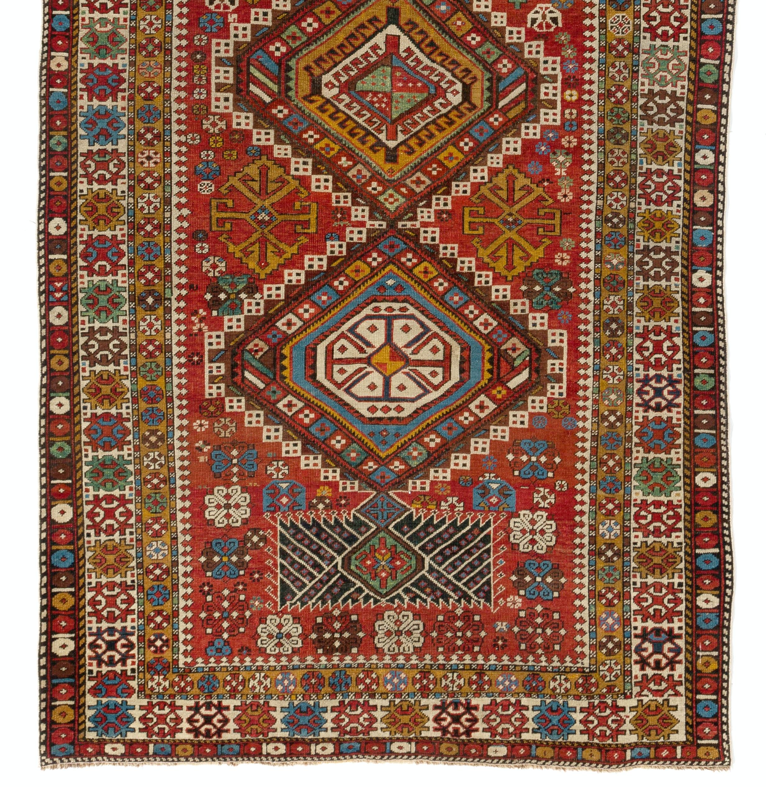 Tribal 4.3x9 Ft Antique Caucasian Shirvan Rug, Ca 1875 For Sale