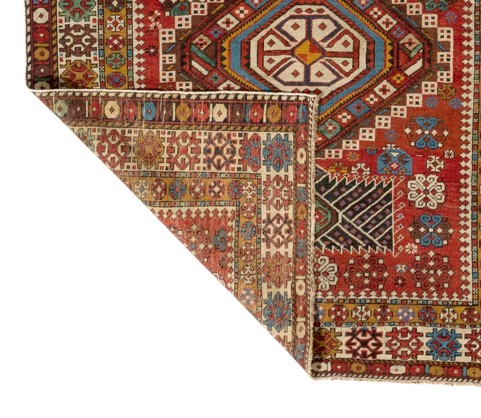 Hand-Knotted 4.3x9 Ft Antique Caucasian Shirvan Rug, Ca 1875 For Sale