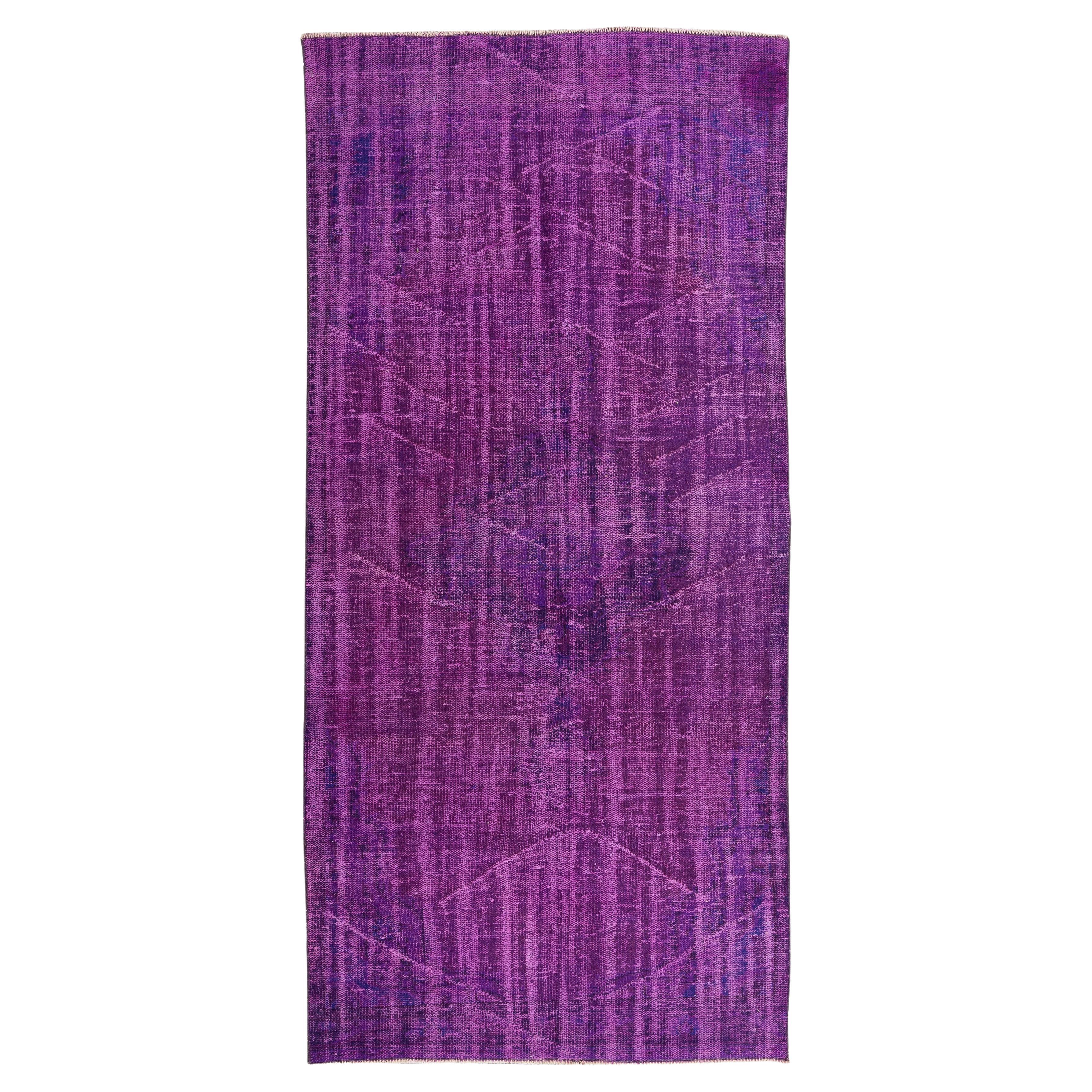 4.3x9 Ft Contemporary Hand Knotted Turkish Rug in Purple for Modern Interiors For Sale