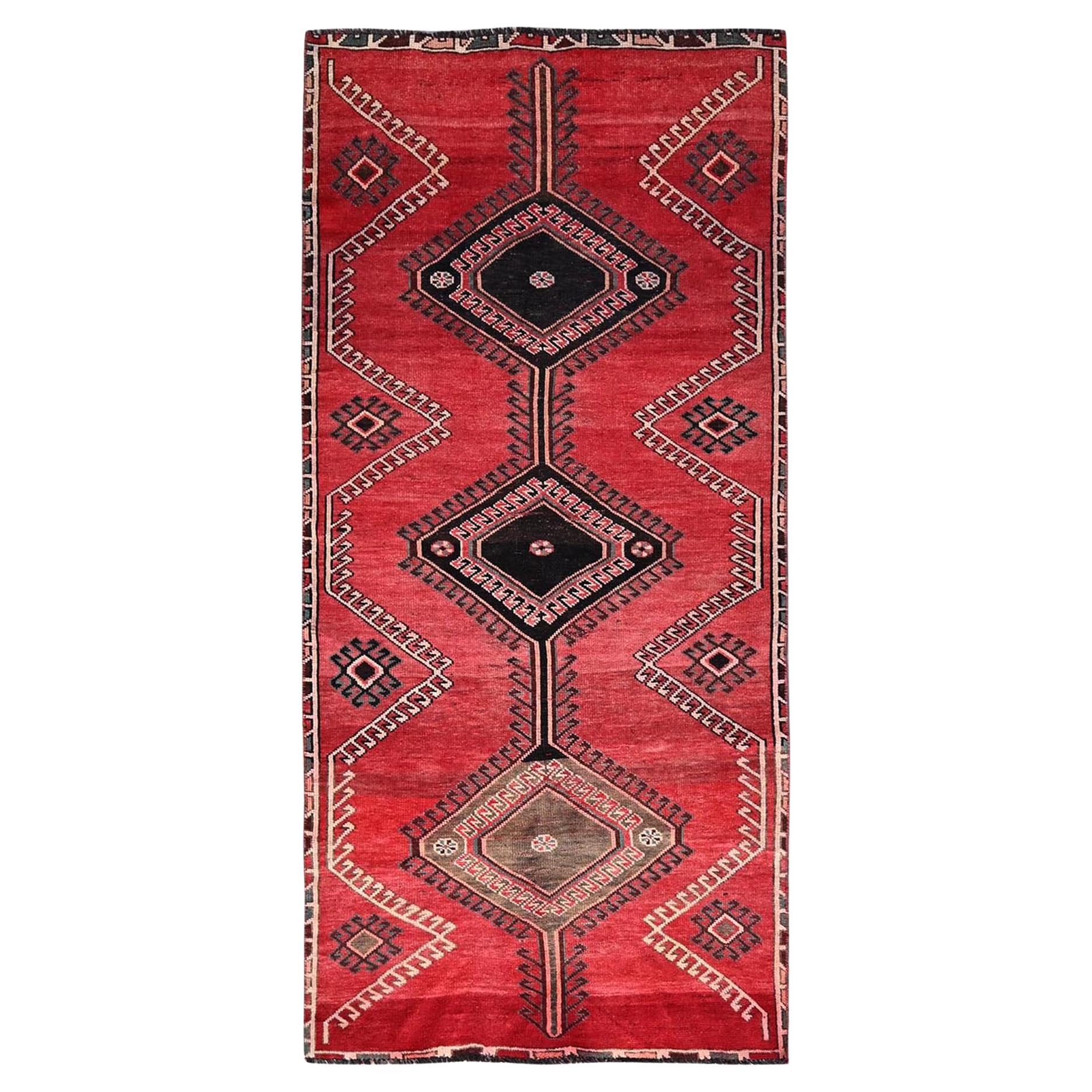 4'3"x9'1" Rusty Red Hand Knotted Semi Antique Sheeraz Wide Runner Oriental Rug For Sale