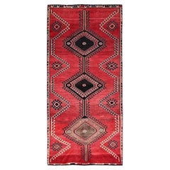 4'3 "x9'1" Rojo Óxido Anudado a Mano Semi Antiguo Sheeraz Alfombra Oriental de Corredor Ancho
