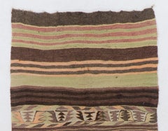4.2x9.3 Ft Handmade Vintage Striped Turkish Kilim Runner. %100 Wool. Reversible