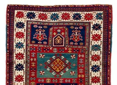 Tappeto caucasico antico Kazak 4.3x9.6 Ft. Pile completo. Condizioni originali. 1880 circa
