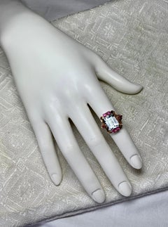 4.4 Carat Aquamarine Ruby Cocktail Ring 10 Karat Gold