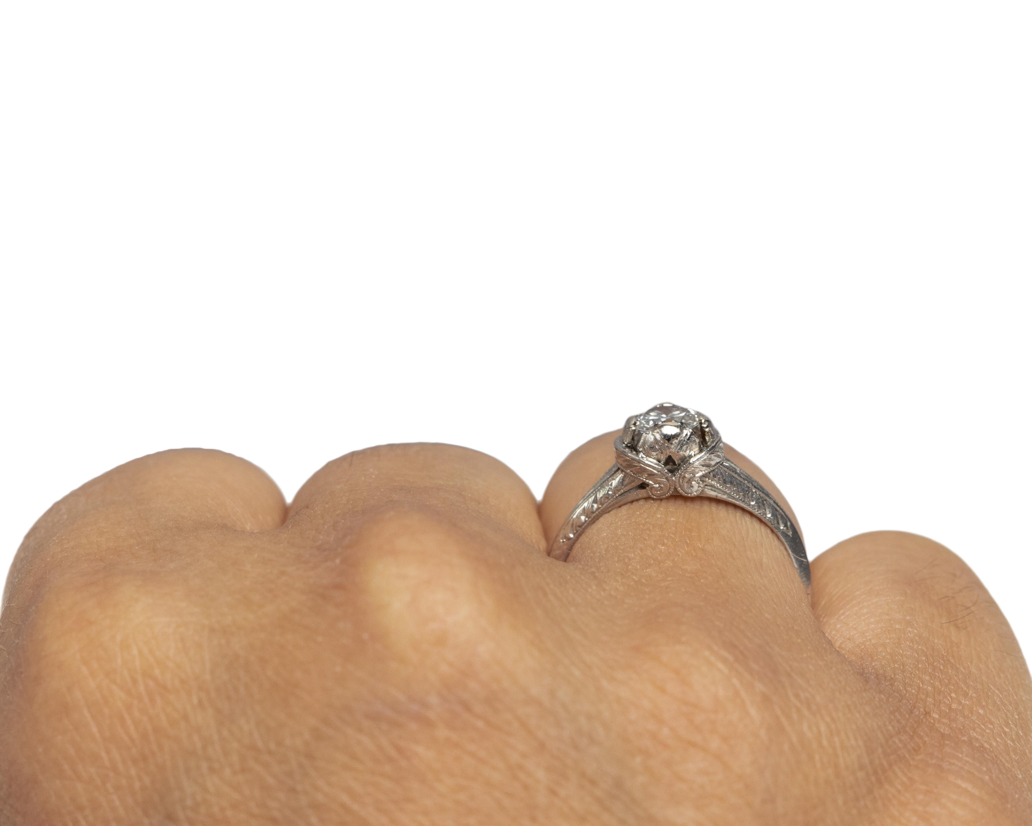 Old European Cut .44 Carat Art Deco Diamond Platinum Engagement Ring For Sale