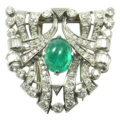 4.4 Carat Emerald and Diamond Clip Brooch in Platinum and 18 Karat White Gold