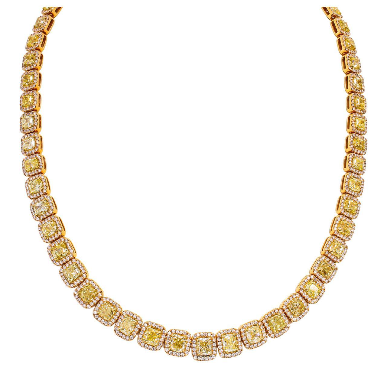 Modern 44 Carat Fancy Yellow Diamond Riviera Necklace For Sale