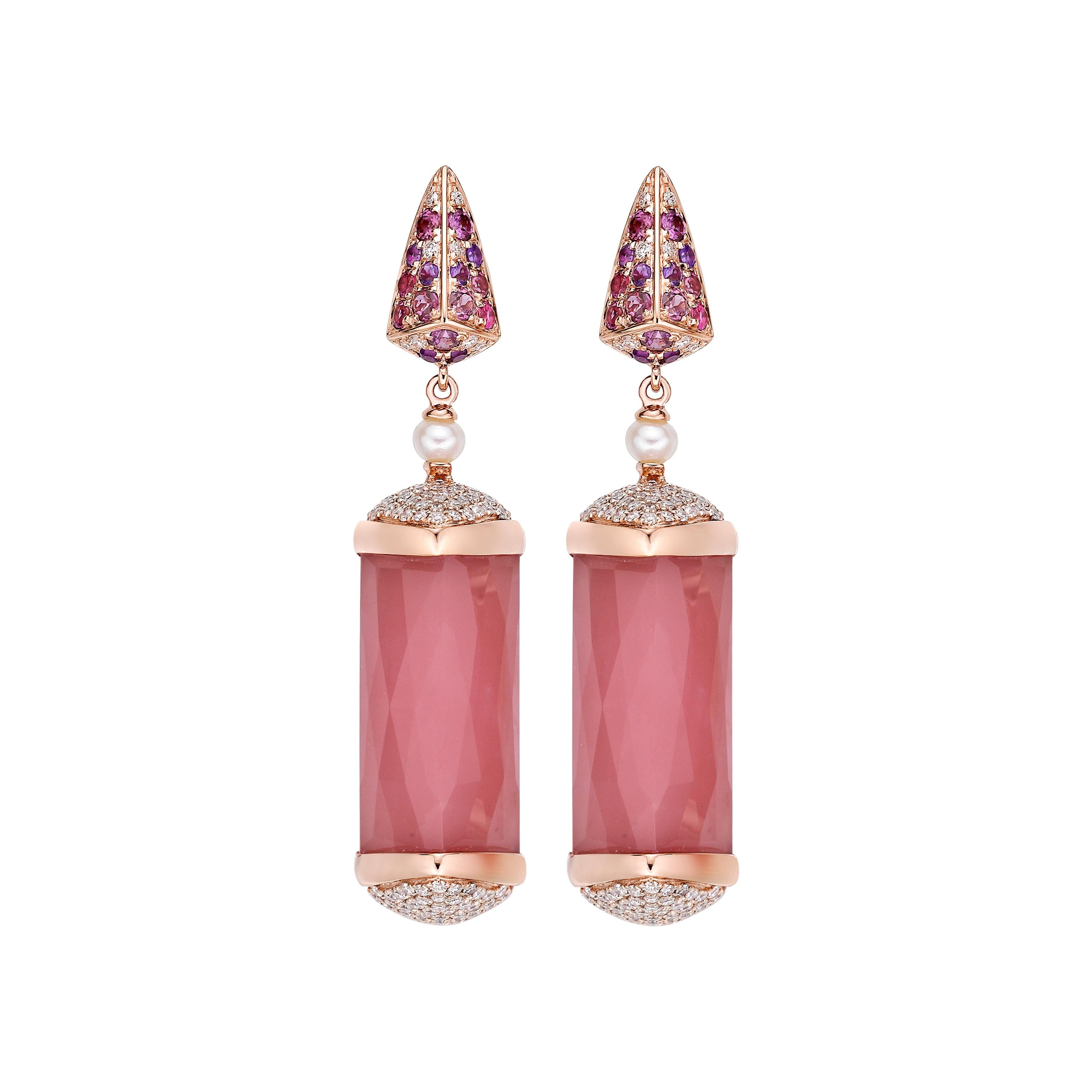 44 Carat Guava Quartz Ring and Earring Set in 18 Karat Rose Gold with Diamonds For Sale 1