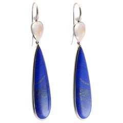 44 Carat Lapis Lazuli and Moonstone Drop Earrings in Platinum