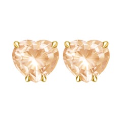 4.4 Carat Peach Morganite Hearts 14 Karat Rose Gold Stud Earrings