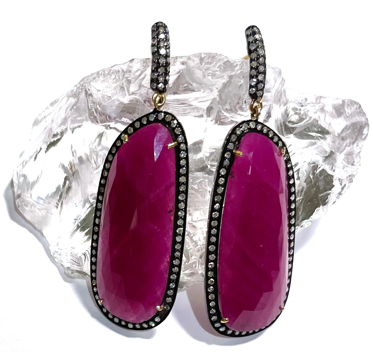 Artisan 44 Carat Ruby and Diamond Earrings For Sale