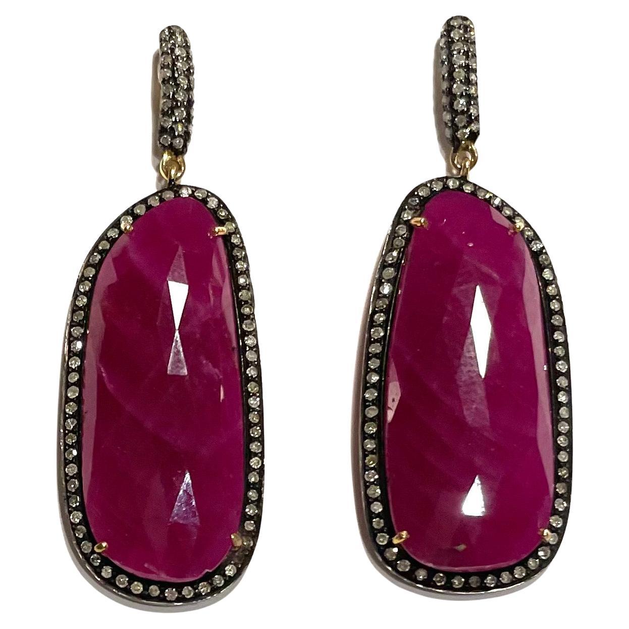 44 Carat Ruby and Diamond Earrings For Sale