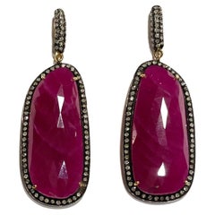 44 Carat Ruby and Diamond Earrings