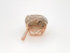 44 Carat Smoky Topaz Cushion Cut Pendant Set in 18k Rose Gold with Diamonds