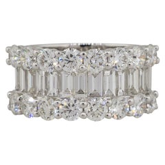 4.4 Carat Three Diamond Row Halfway Eternity Ring 18 Karat in Stock