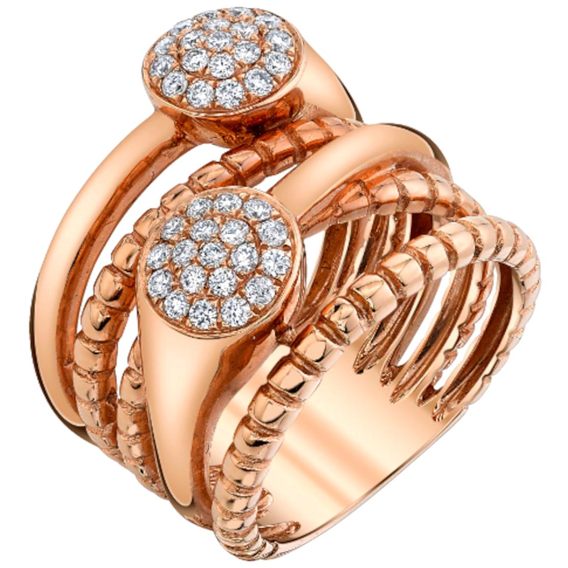 .44 ct. t.w. Diamond Pave and 18 Karat Rose Gold Multi-Band Bypass Ring
