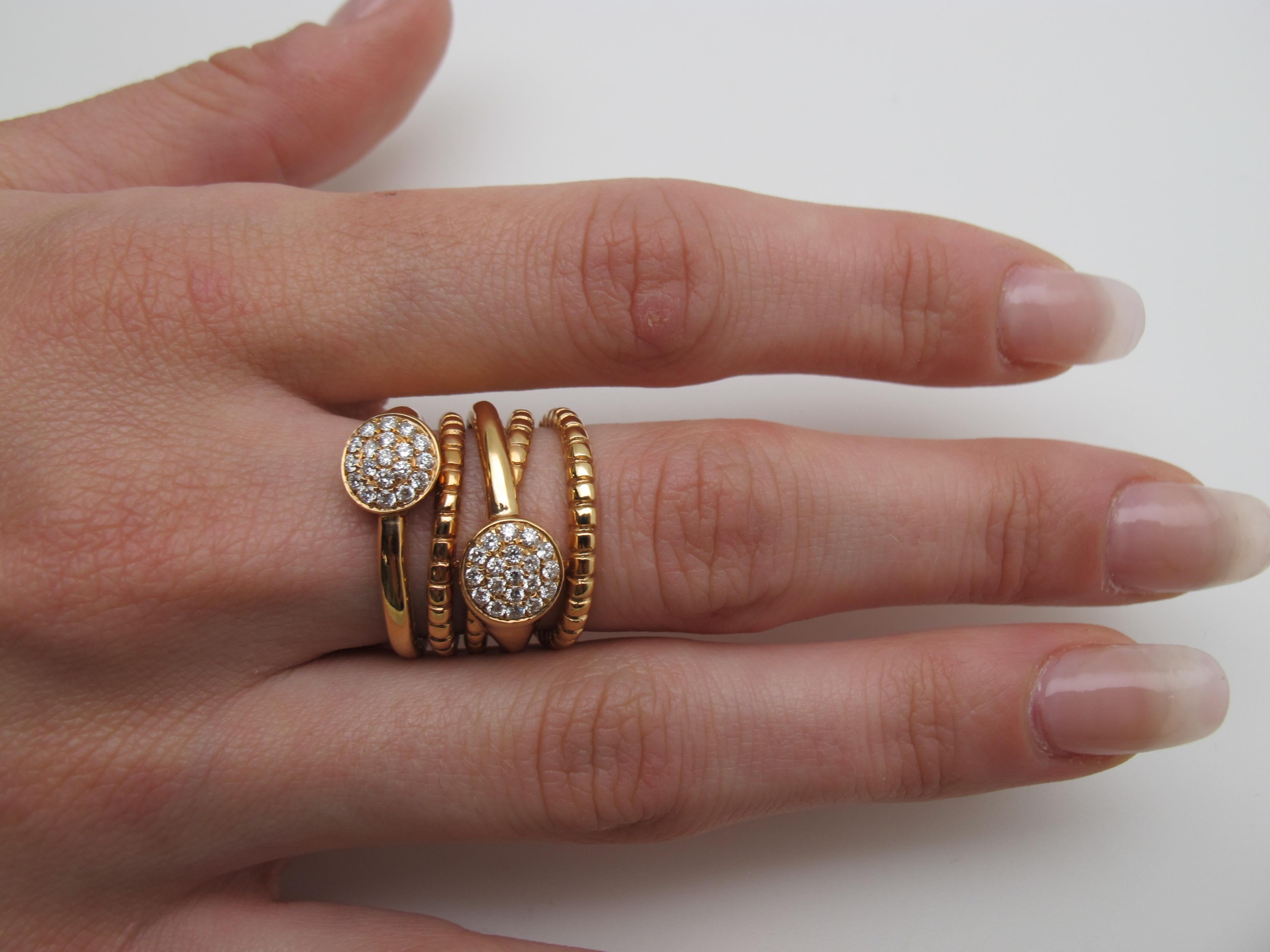 Brilliant Cut Diamond Pave and Multi-Band Criss Cross Ring in 18k Rose Gold  For Sale