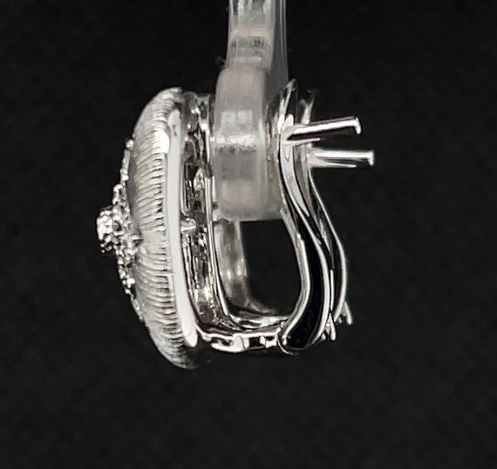 Artisan Florentine Design Handmade Diamond and White Gold French Clip Earrings For Sale