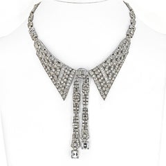 44 Carats Art Deco Platinum Collar Lavalier Diamond Necklace