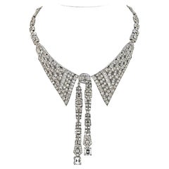 44 Carats Art Deco Platinum Collar Lavalier Diamond Necklace