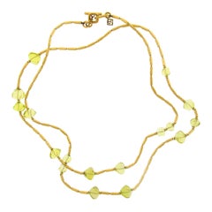 44" David Yurman 18k Gold Lemon Quartz Bead Station Textured Link Long Necklace