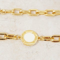 44" Gilt & Cream Enamel Coin & Chunky Chain Station Necklace by St. John, 1980s