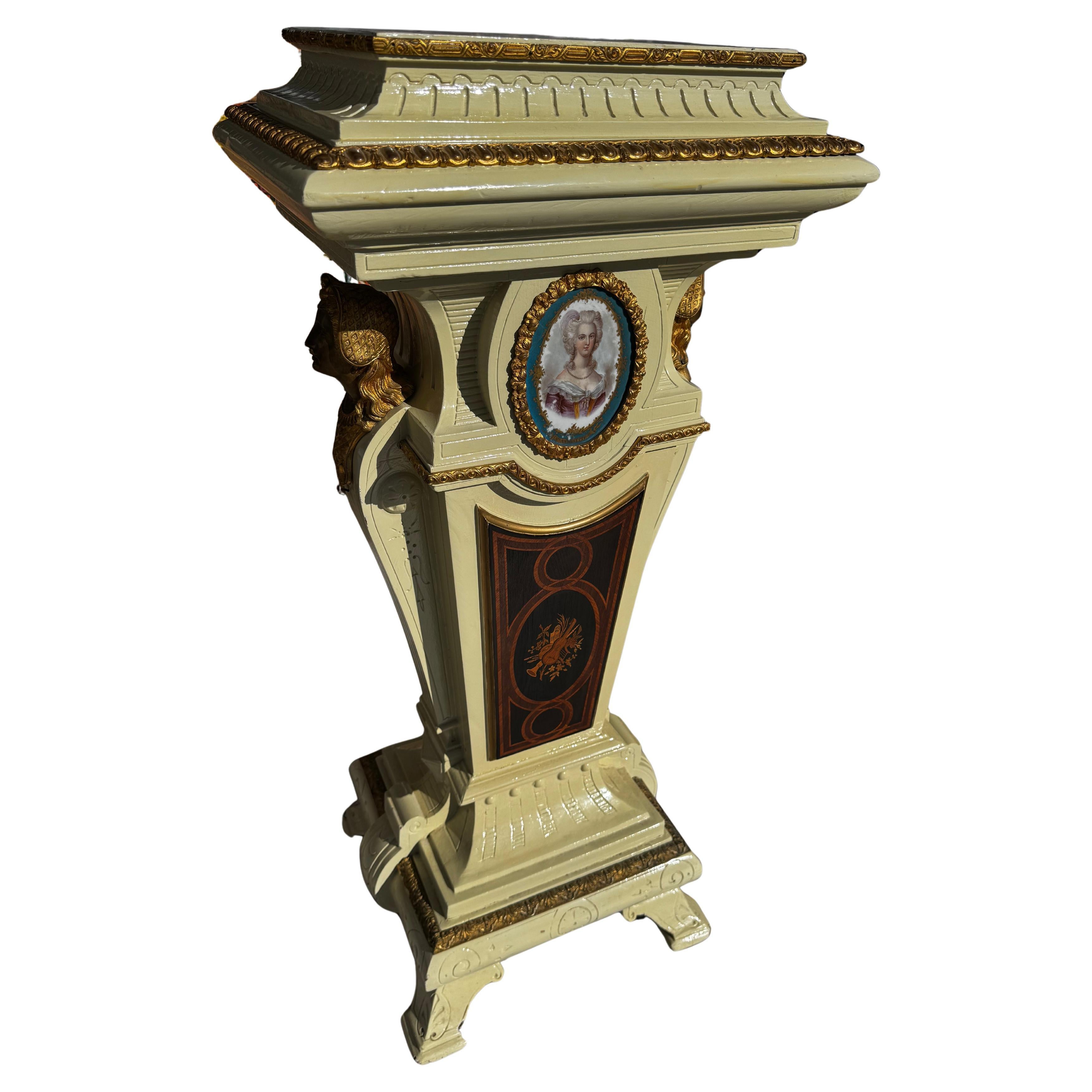 44" Hand Painted and Carved with Gilt Bronze Ormolu Pedestal For Sale