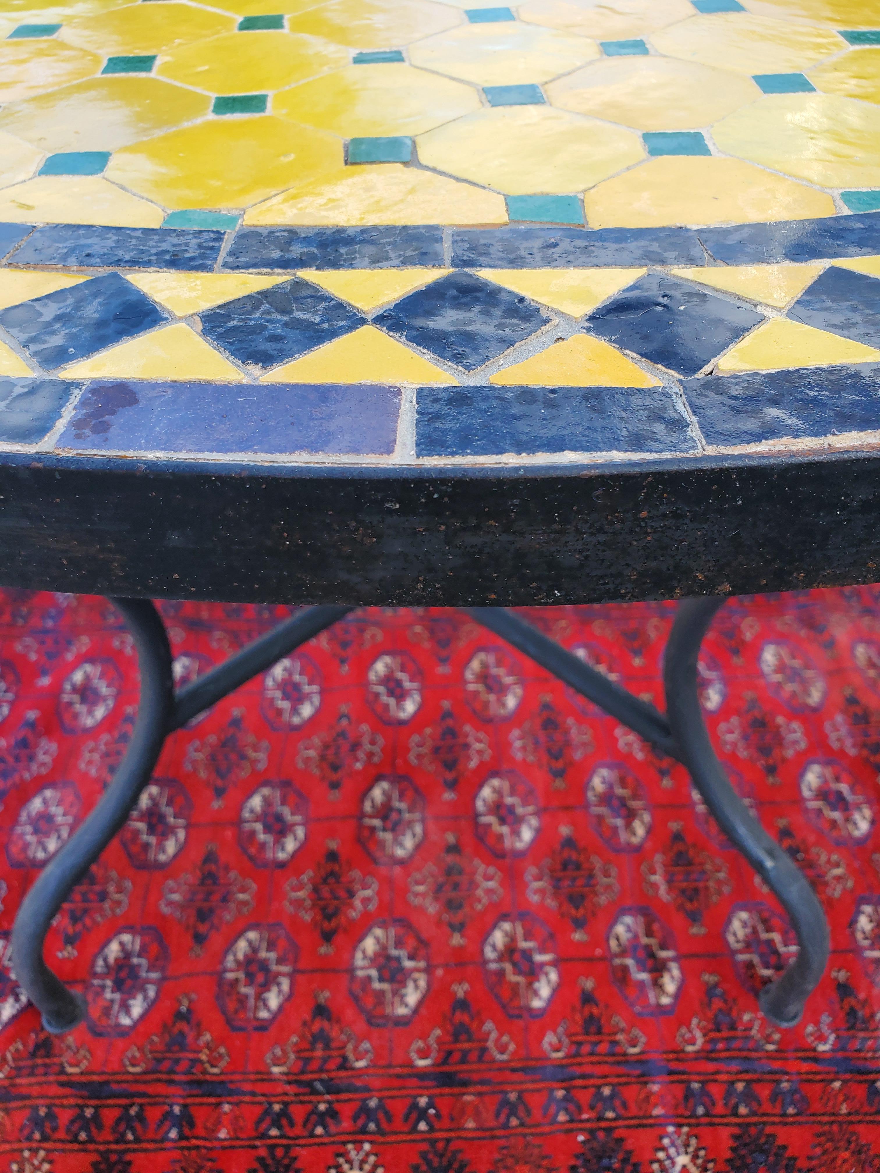 Hand-Crafted Moroccan Mosaic Table, Yellow / Black / Green For Sale