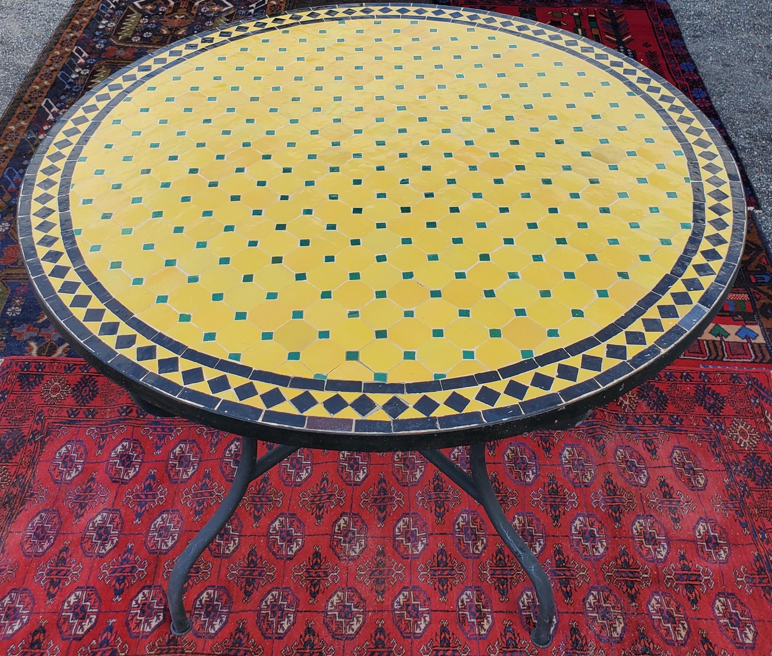 Moroccan Mosaic Table, Yellow / Black / Green In New Condition For Sale In Orlando, FL