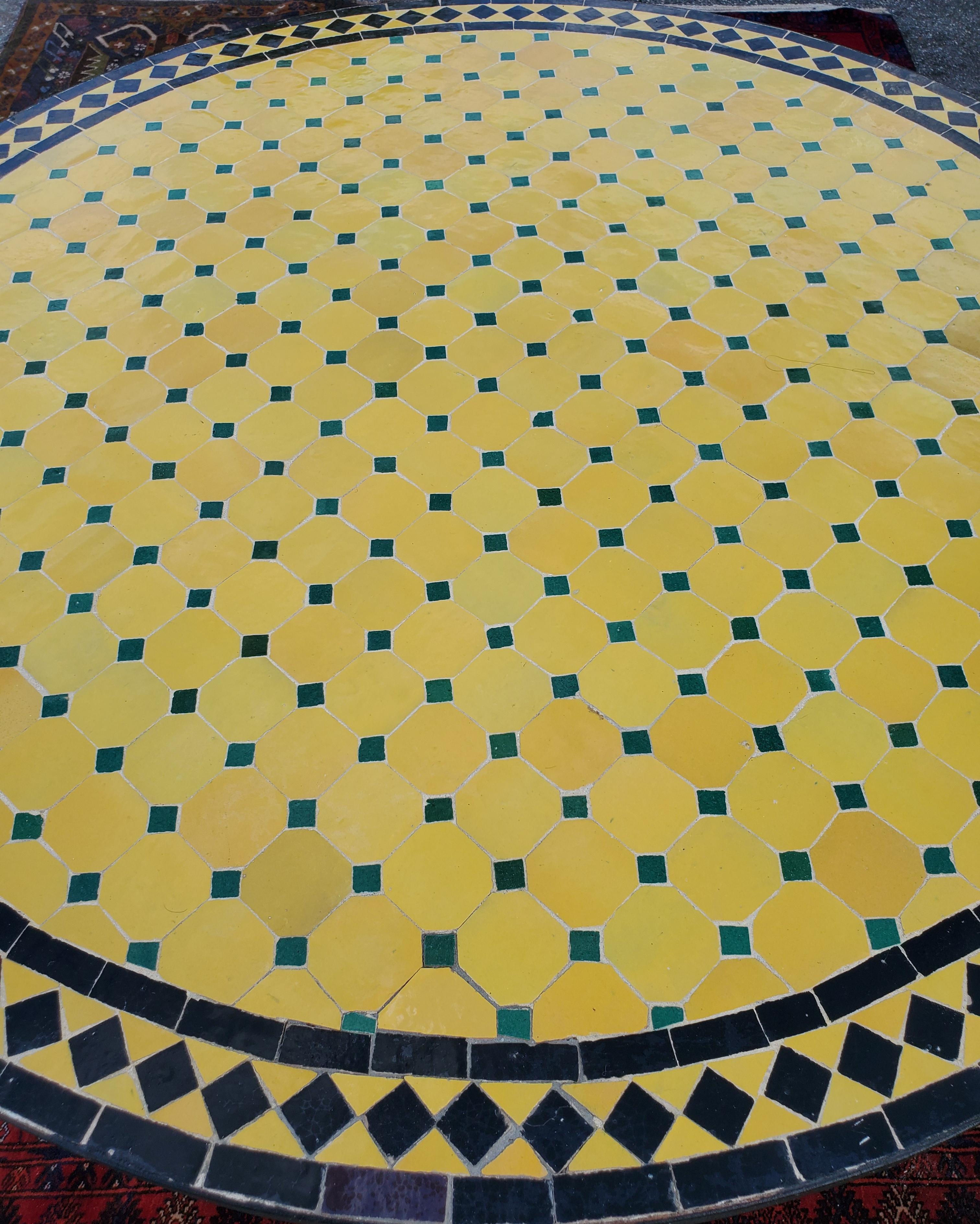 Contemporary Moroccan Mosaic Table, Yellow / Black / Green For Sale