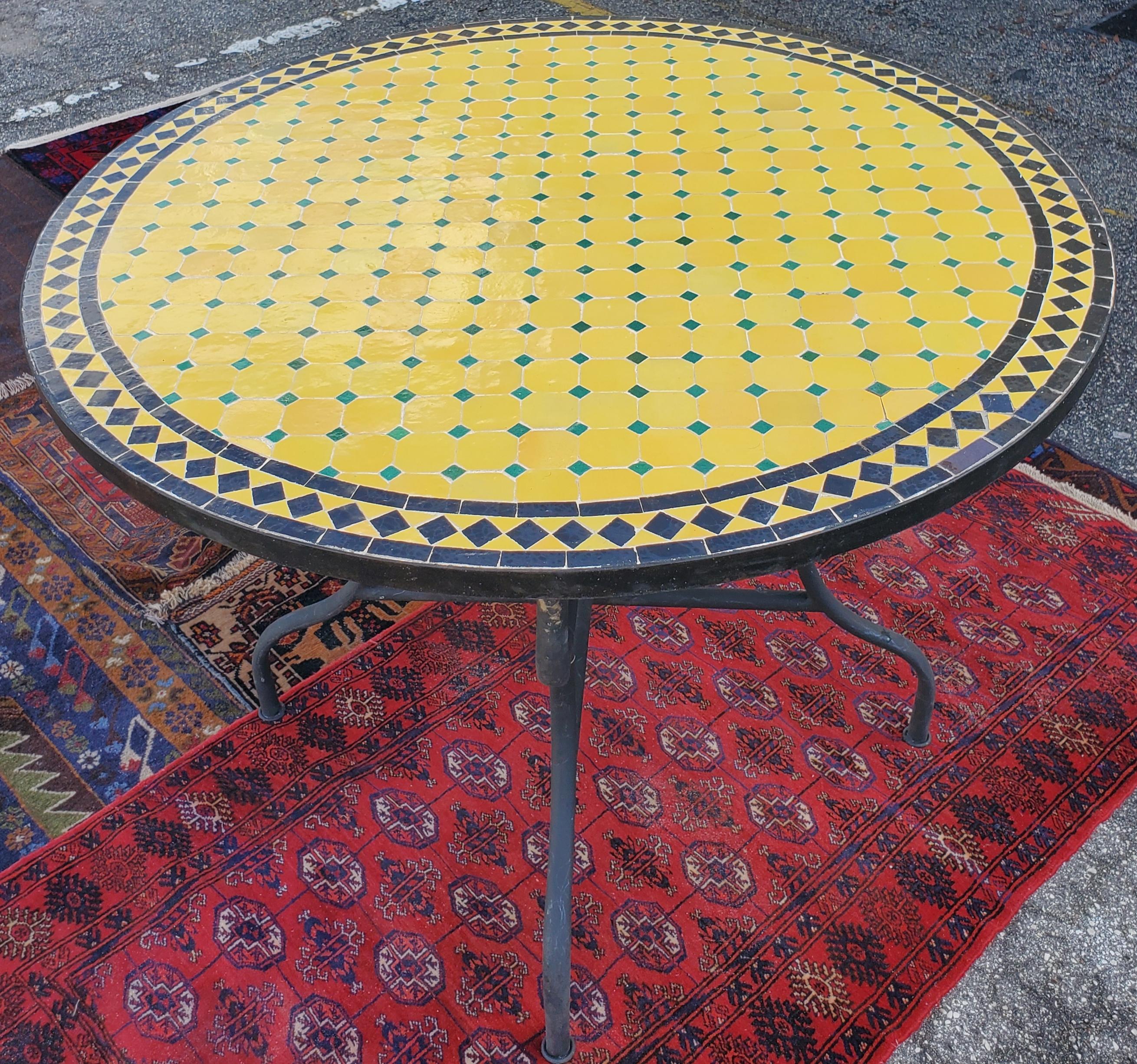 Cement Moroccan Mosaic Table, Yellow / Black / Green For Sale