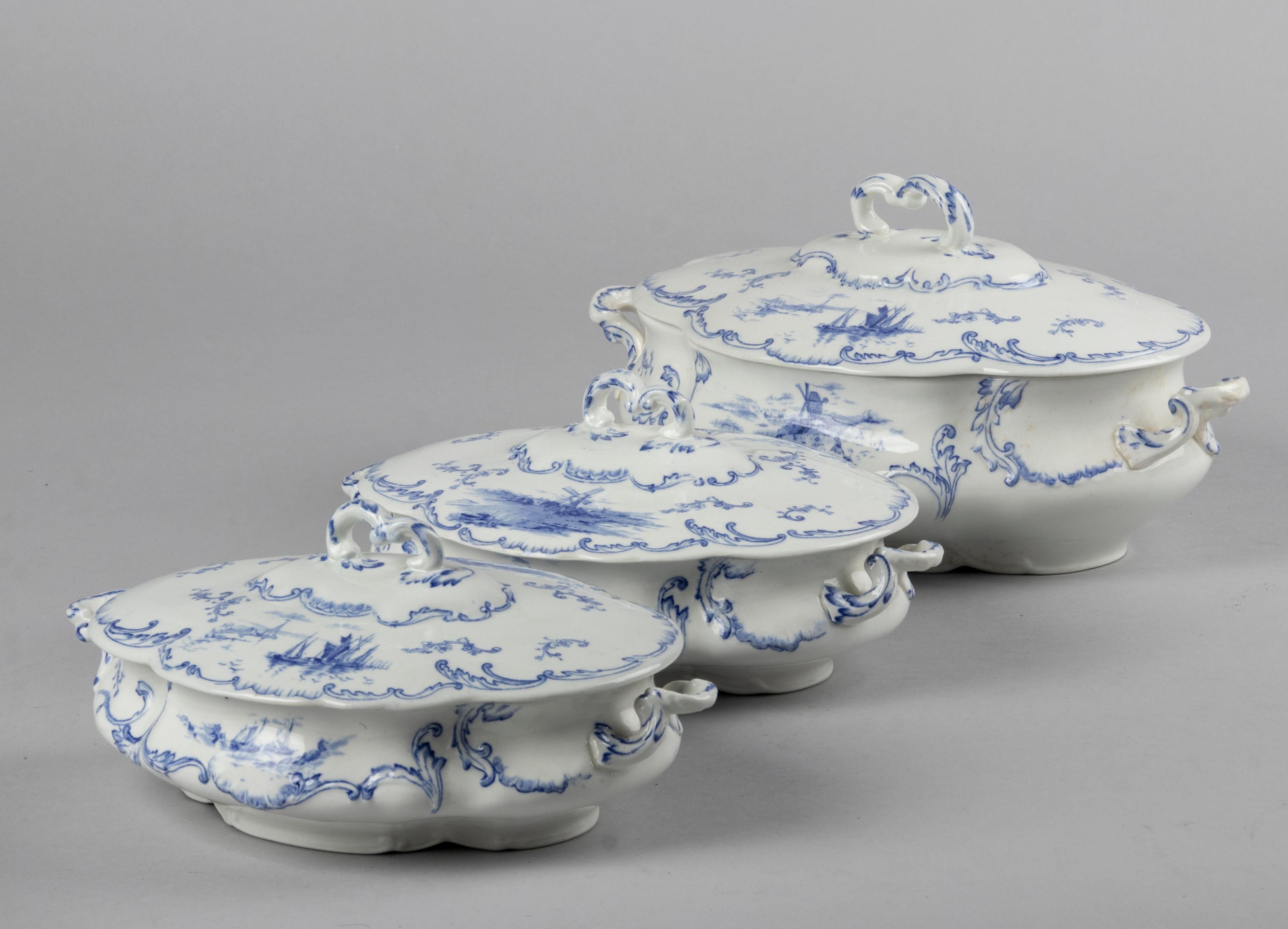 Ironstone 44-Piece Antique Dinner Service by Ridgways England in Delft Pattern