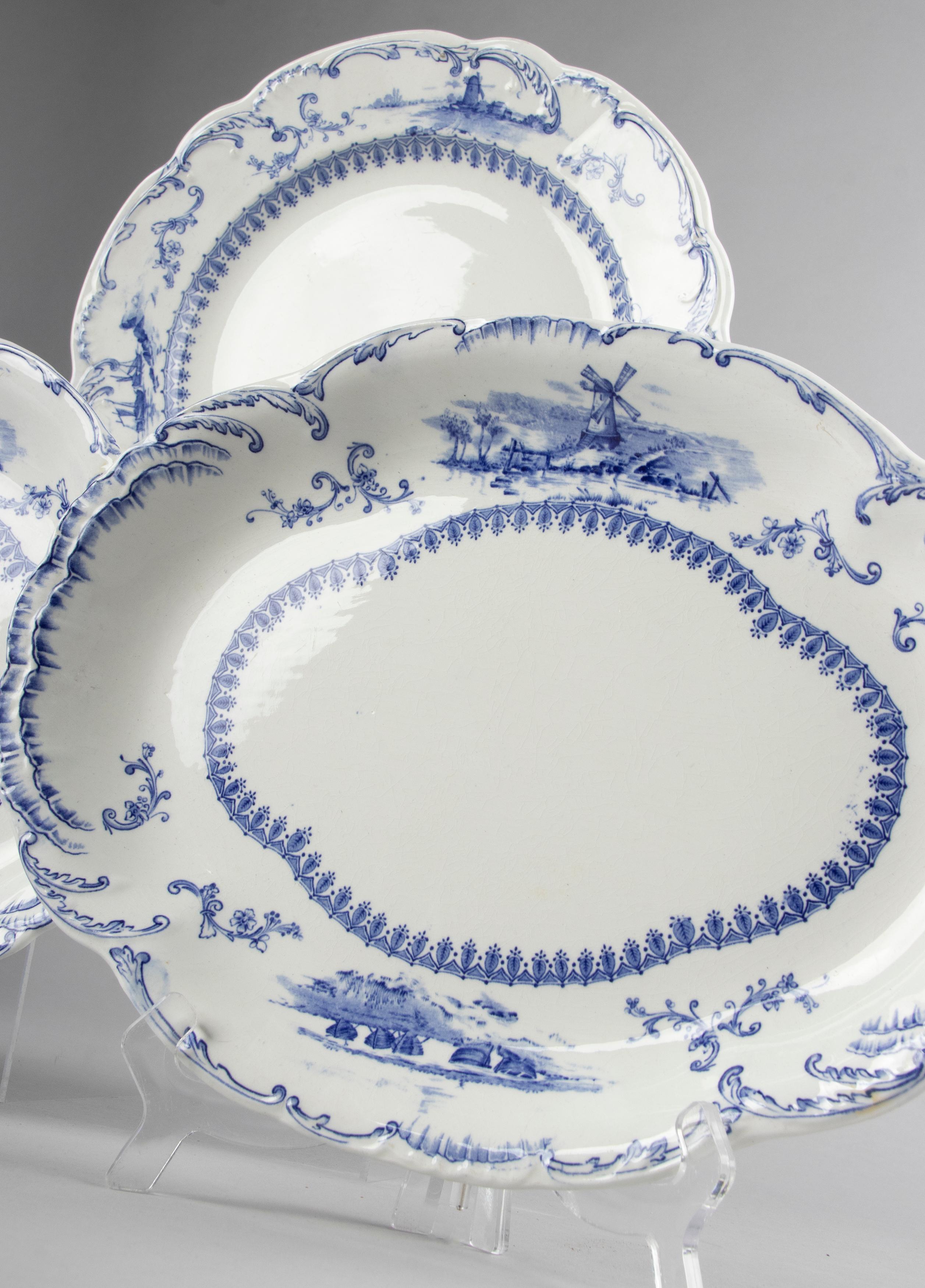 44-Piece Antique Dinner Service by Ridgways England in Delft Pattern 9