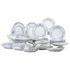44-Piece Antique Dinner Service by Ridgways England in Delft Pattern