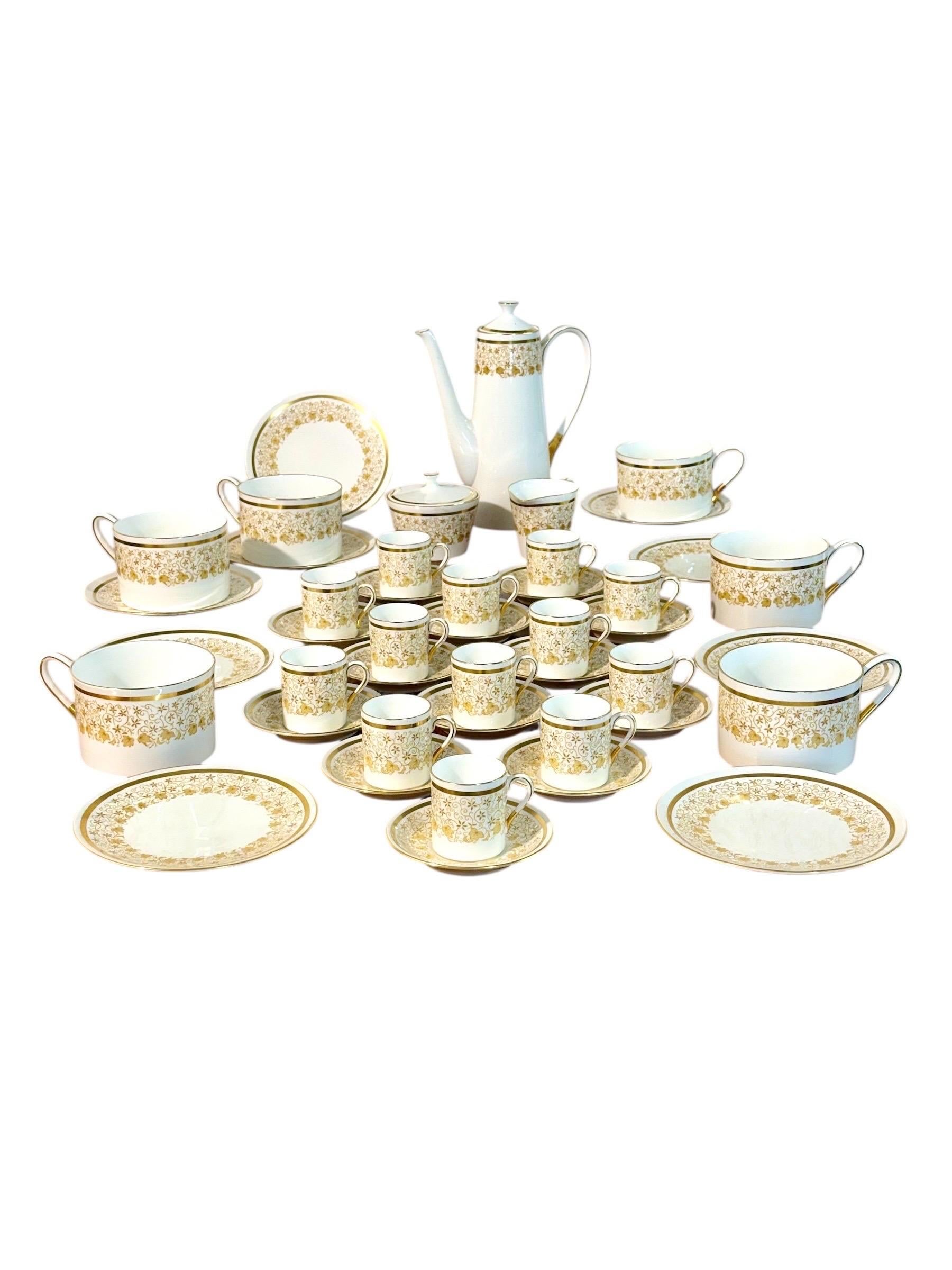 44-Piece Royal Tuscan Gold and White Bone China Coffee & Tea Service For Sale 12