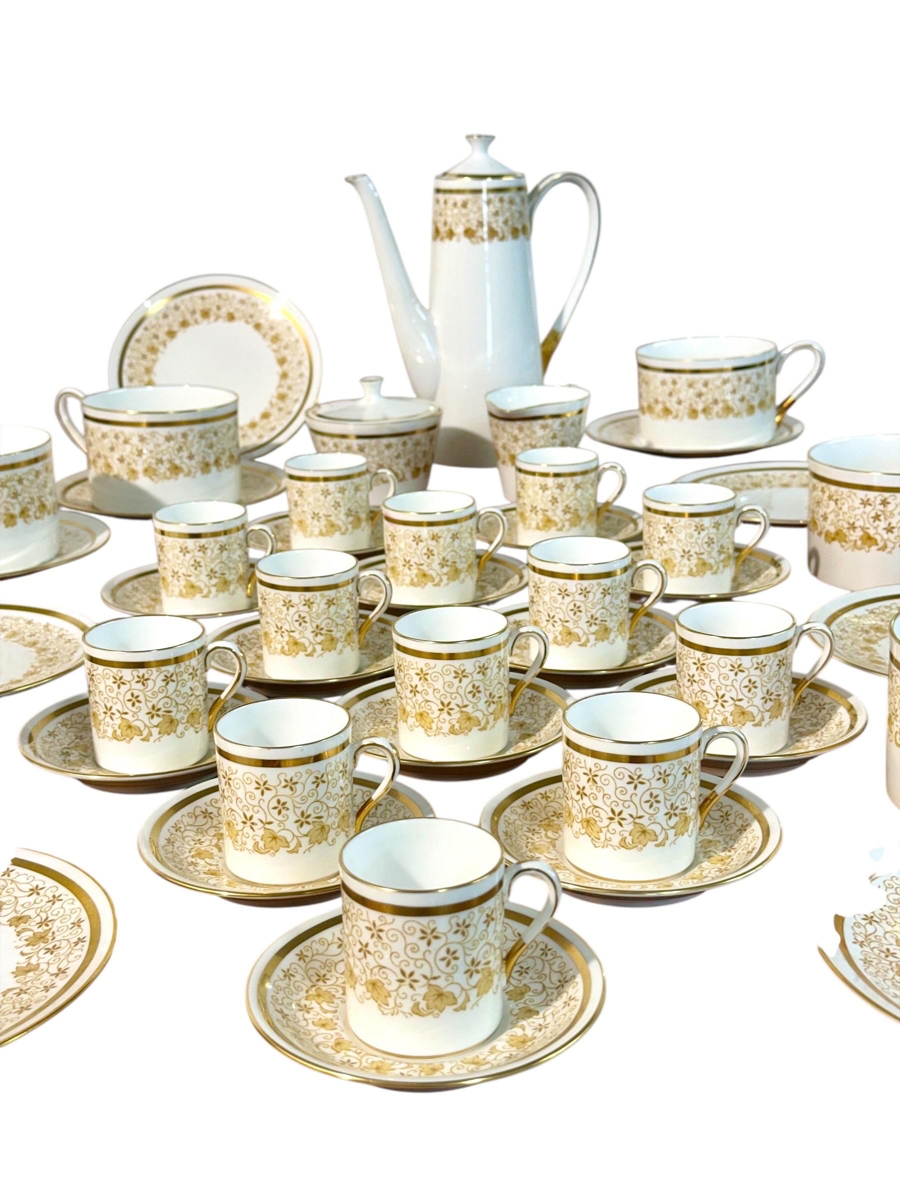 44-Piece Royal Tuscan Gold and White Bone China Coffee & Tea Service For Sale 13
