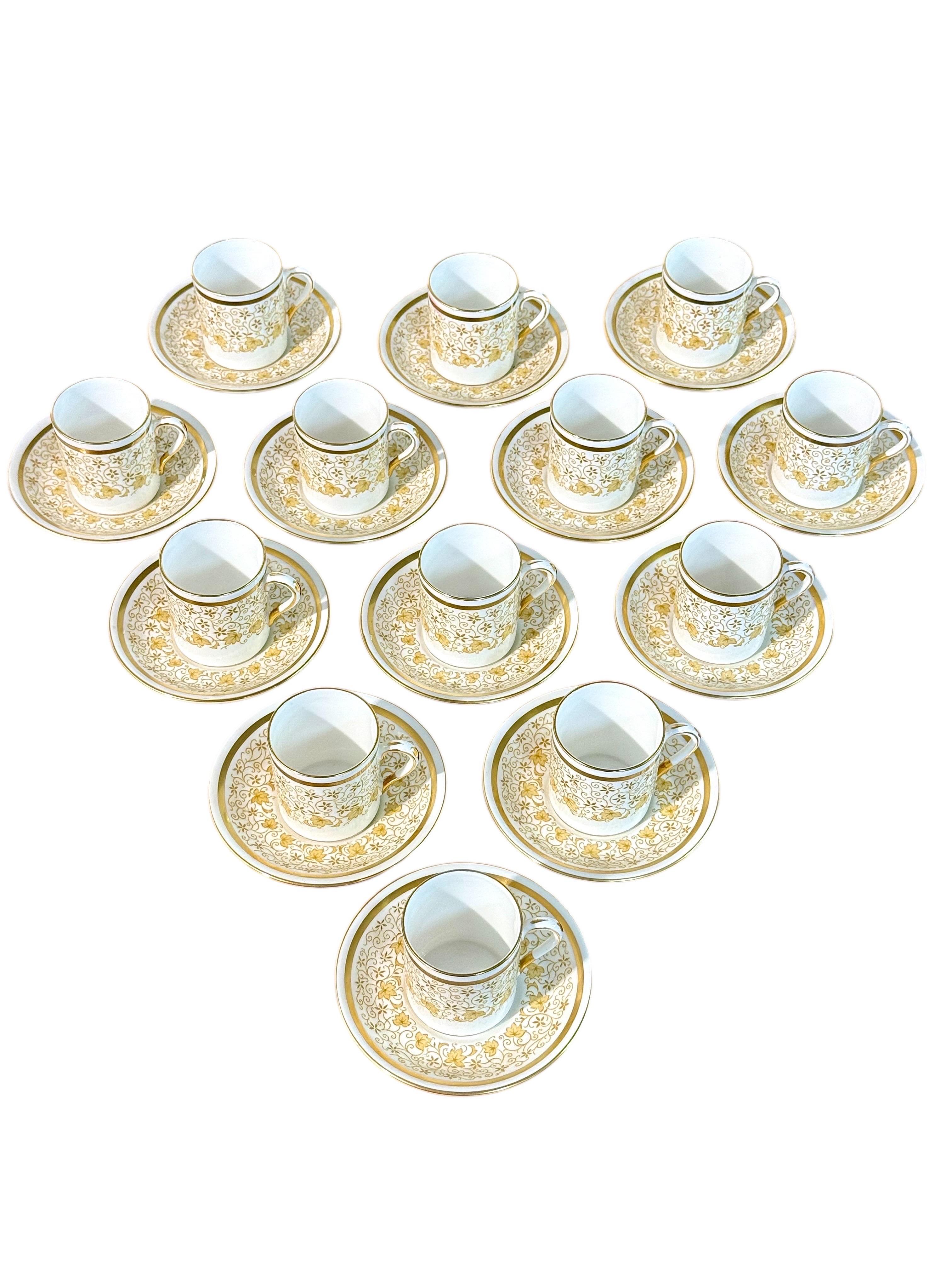 Gilt 44-Piece Royal Tuscan Gold and White Bone China Coffee & Tea Service For Sale