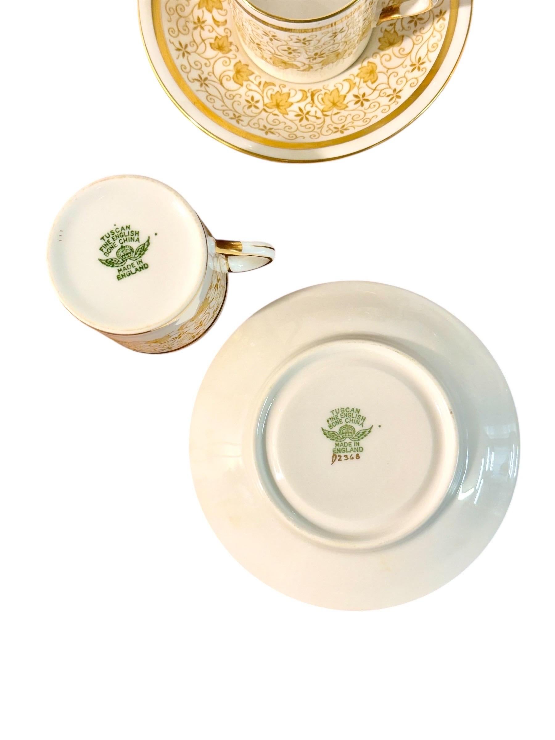 Porcelain 44-Piece Royal Tuscan Gold and White Bone China Coffee & Tea Service For Sale