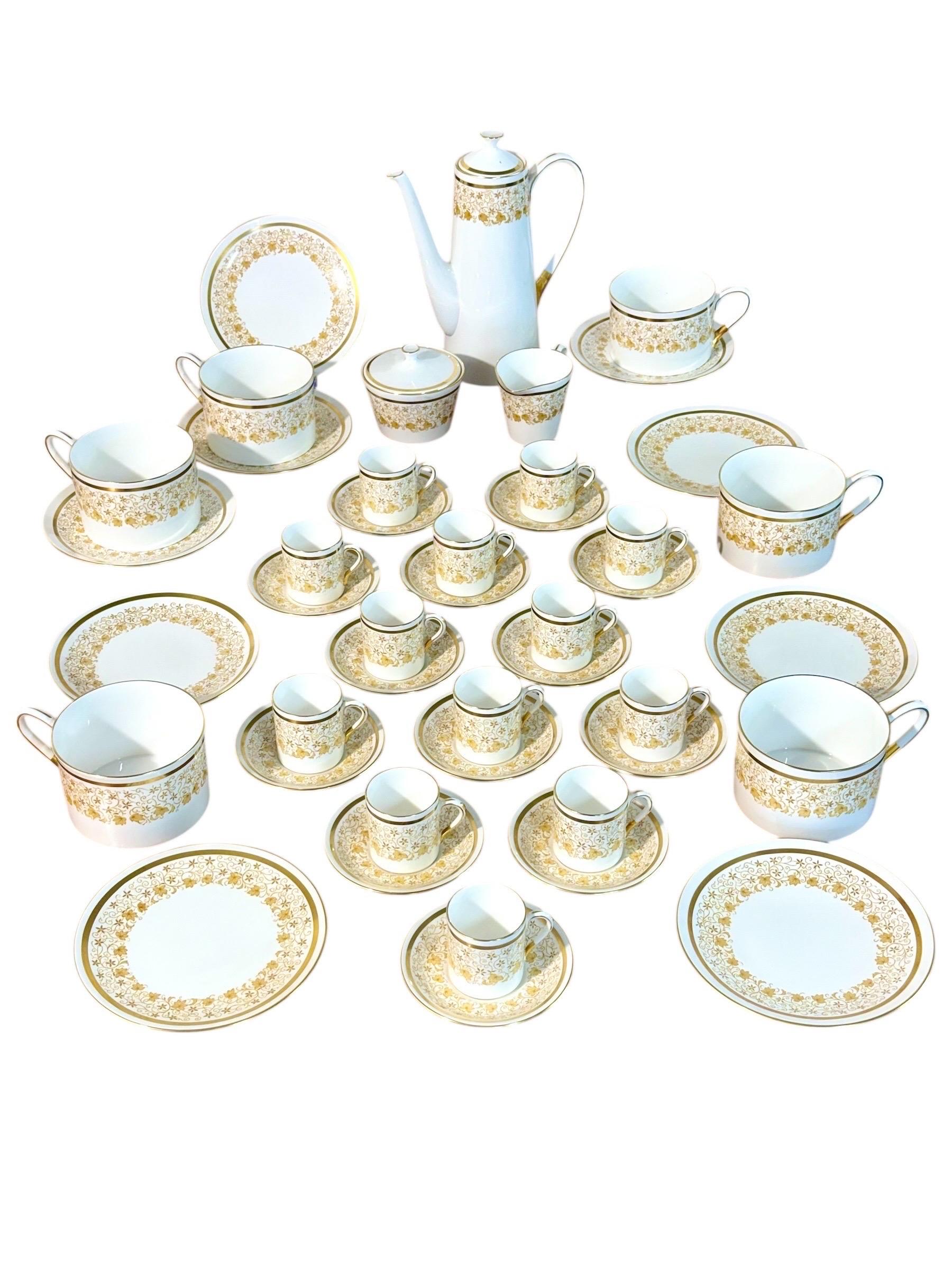 44-Piece Royal Tuscan Gold and White Bone China Coffee & Tea Service For Sale 2