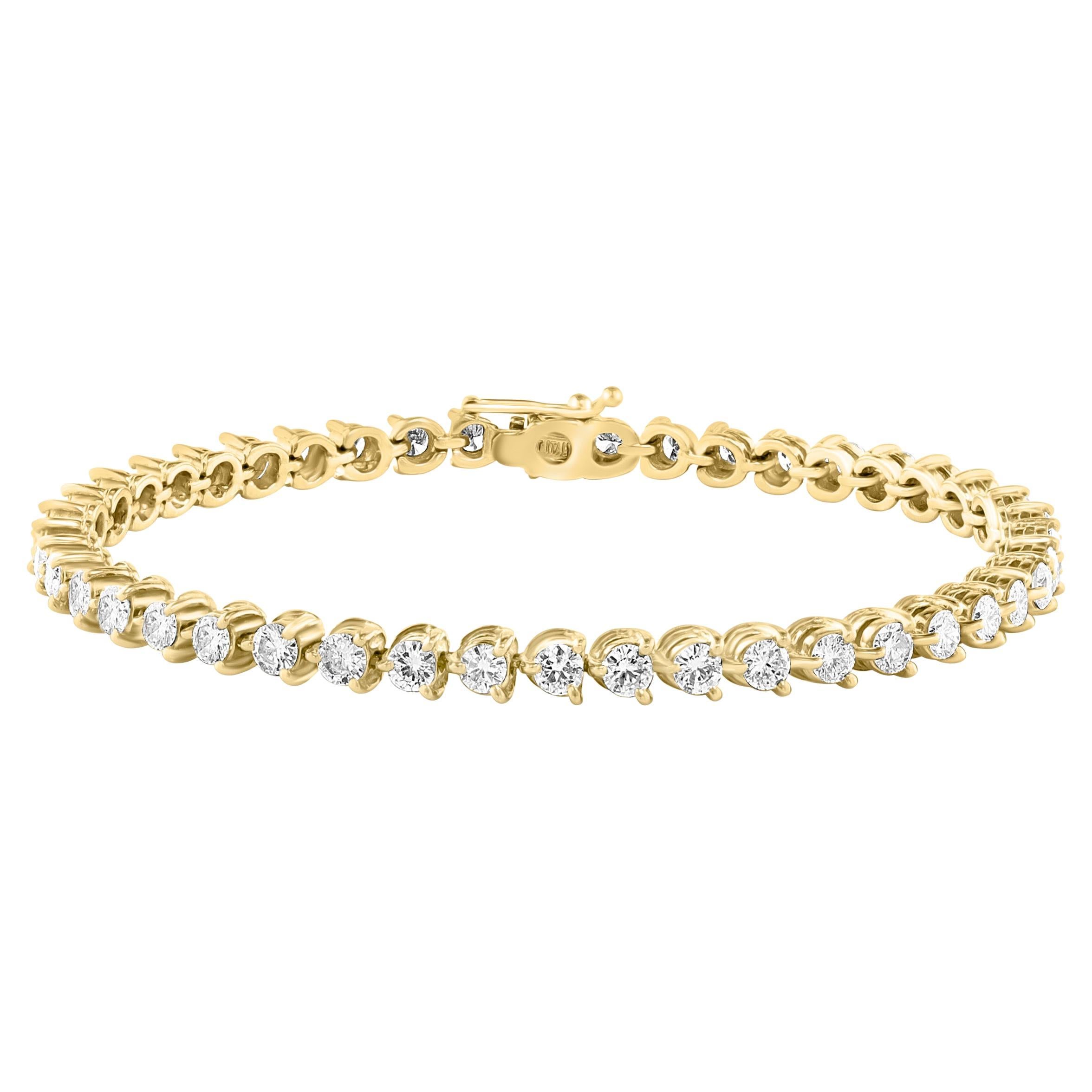 Bracelet tennis en or jaune 14 carats avec 44 diamants ronds de 10 à 12 pointes chacun