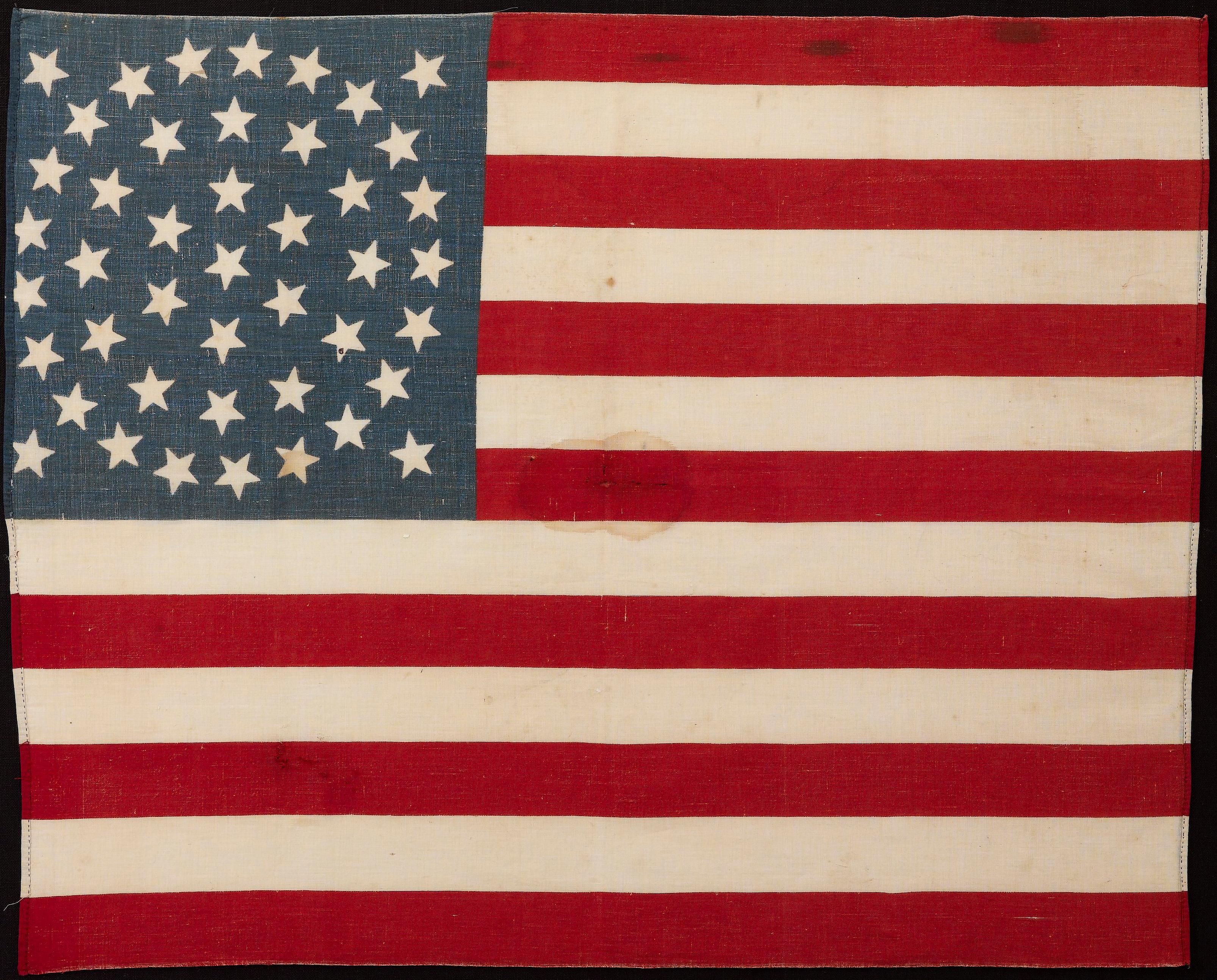 Late 19th Century 44-Star Printed American Flag, Unique Triple Medallion Pattern, 1890
