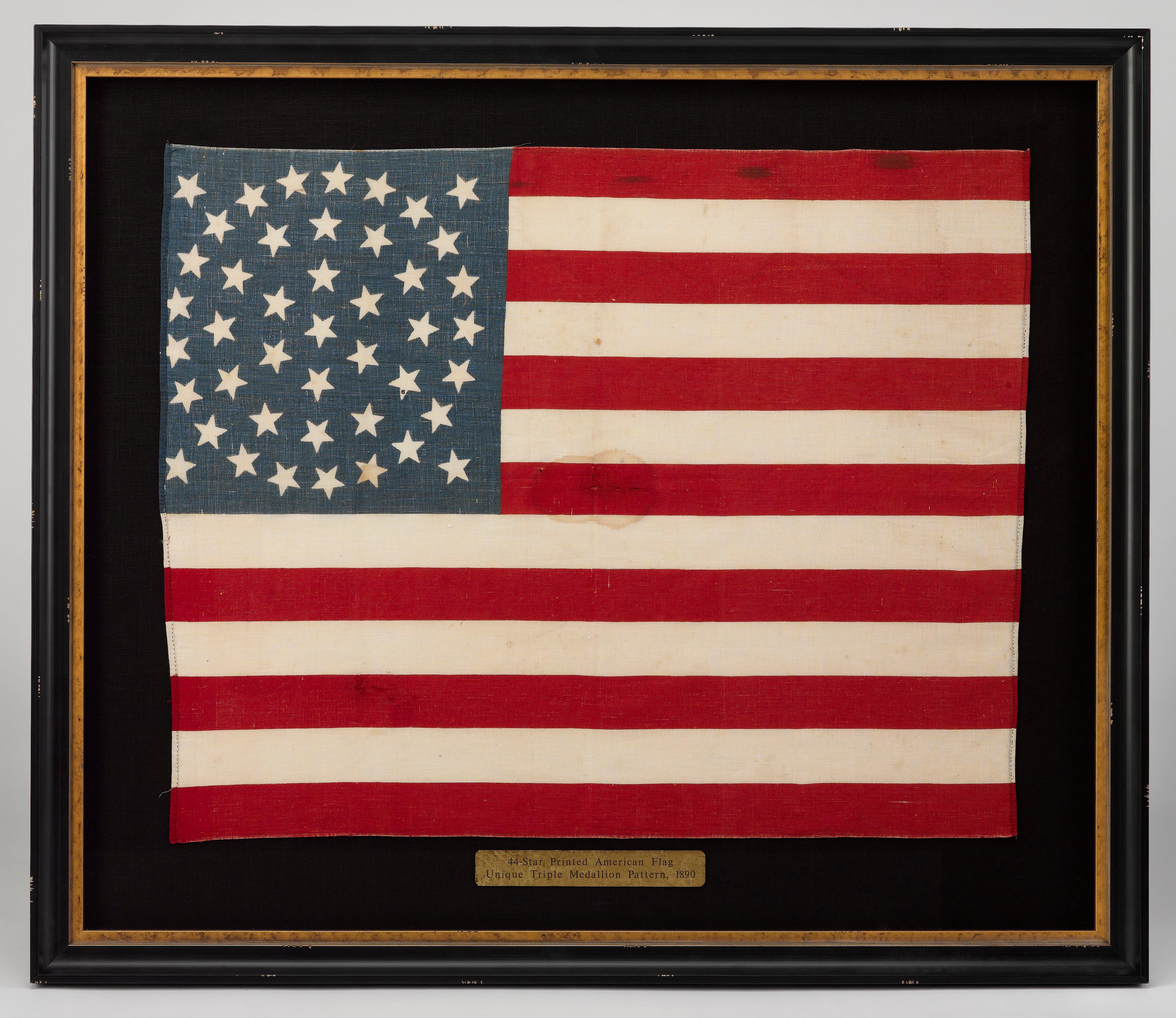 44-Star Printed American Flag, Unique Triple Medallion Pattern, 1890 1