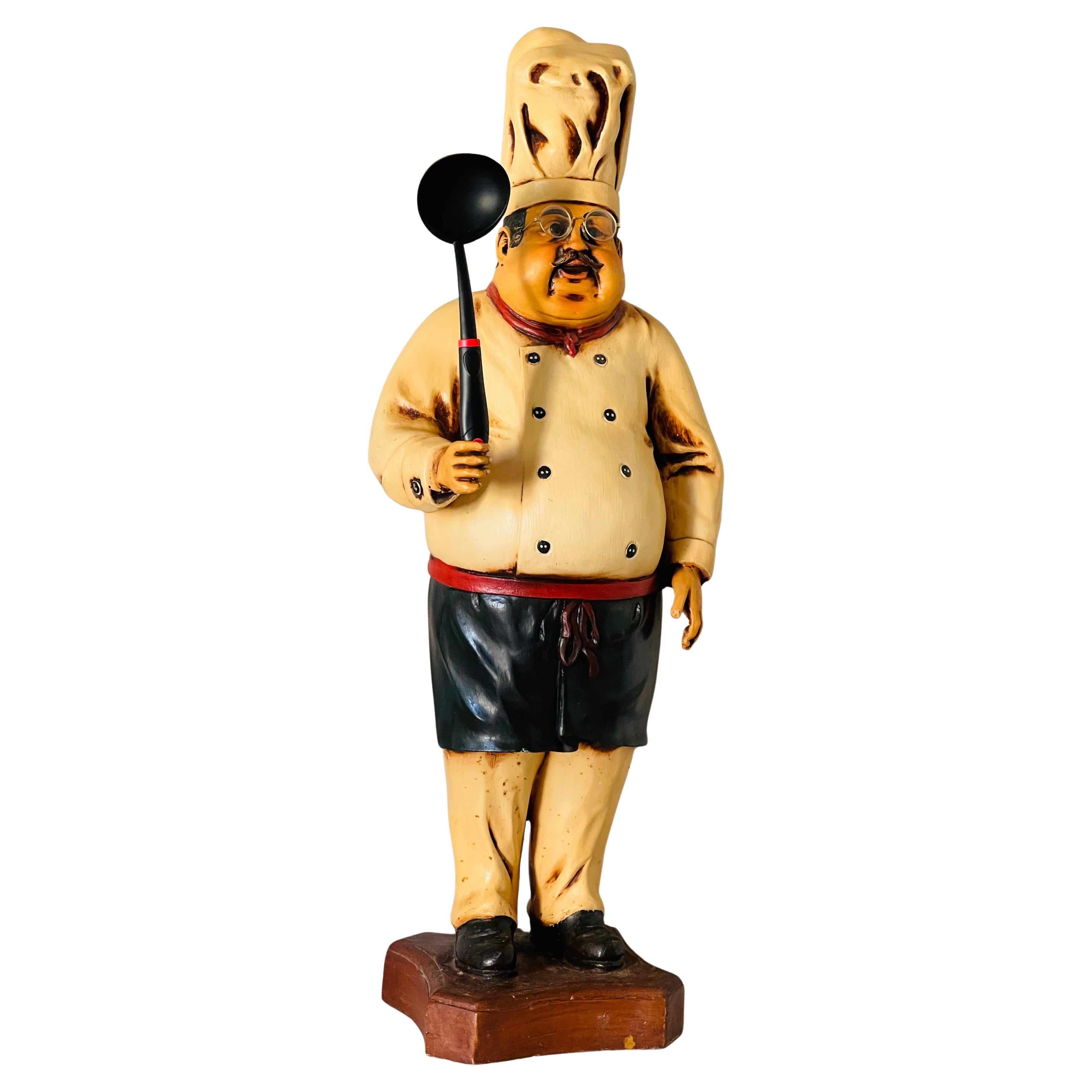 44" Vintage Whimsical French Chef Sculpture Charcuterie Restaurant Display Sgn