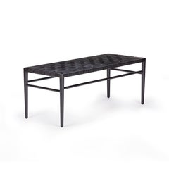 Panca in pelle intrecciata da 44" in frassino ebanizzato e pelle nera di Mel Smilow