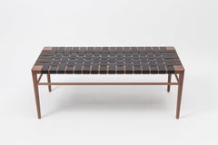 44" Woven Leather Bench in Walnut and Black Leather by Mel Smilow