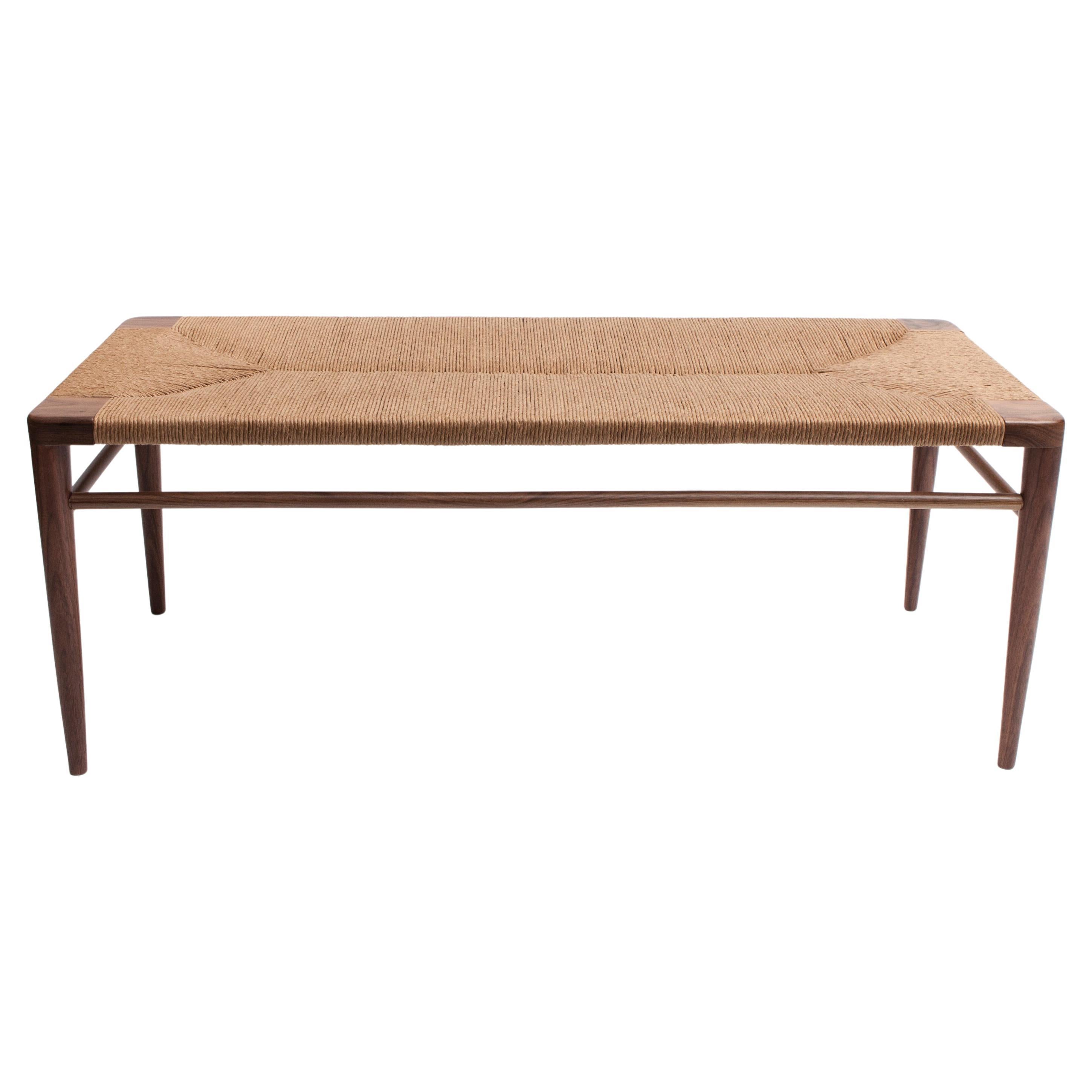 44" Woven Rush Bench in Walnut by Mel Smilow For Sale