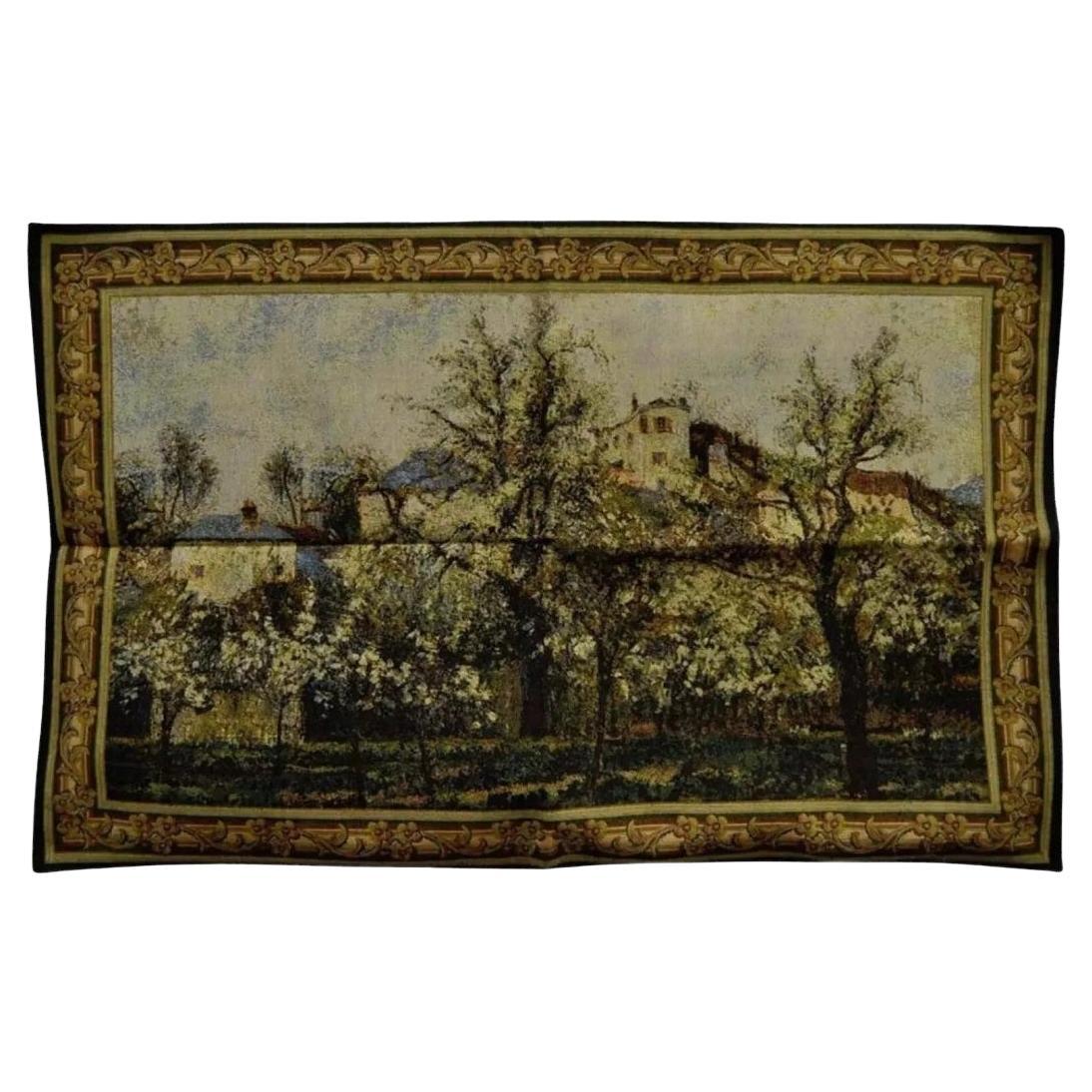 Arazzo francese da parete 44" x 29" Jacquard Paesaggio impressionista Pissarro