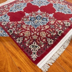 4'4" x 4'9" Isfahan Hand-Knotted Wool & Silk Rug – Classic Turkish Square